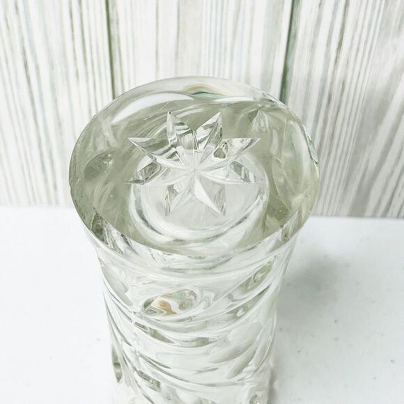 Vintage American Glass Etched Clear Vase Ribbed Top Flowers‎ Floral Star 12” - Picture 3 of 10